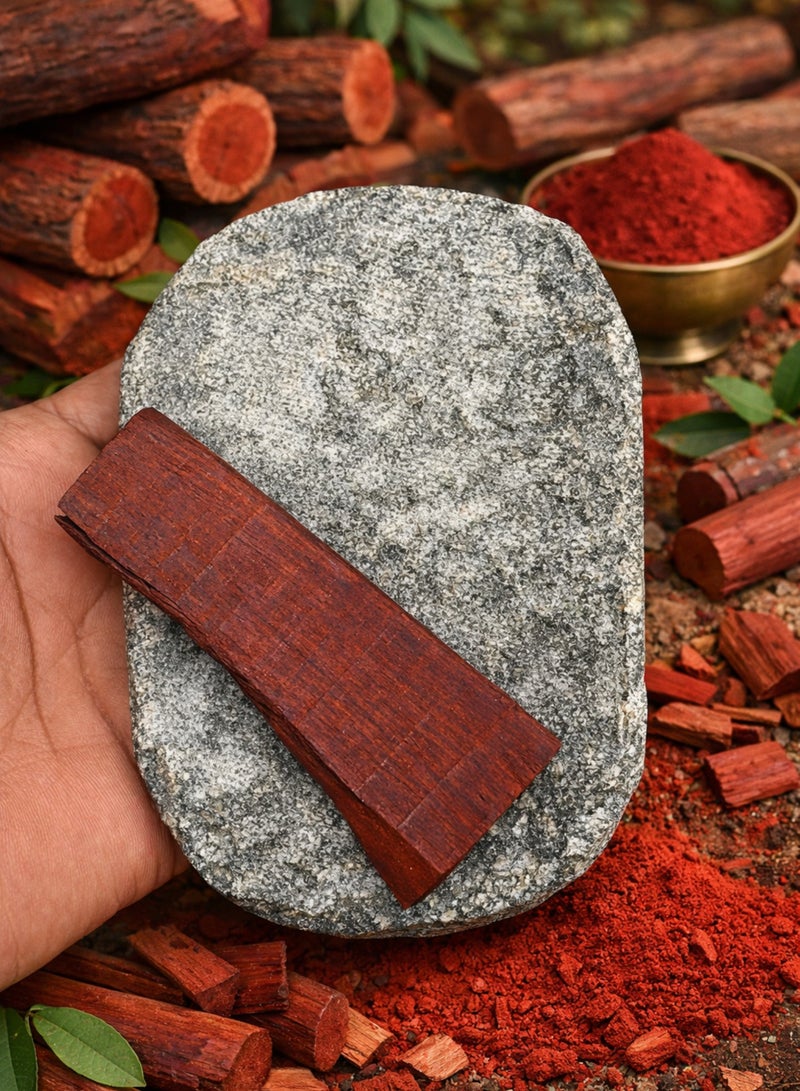 عود خشب الصندل الأحمر مع حجر الطحن | راكتا شاندان لقناع الوجه | عناية عشبية تقليدية للبثور وعلامات حب الشباب - Image 2